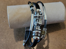 Bracelet Homme Cuir noir Tête de Dragon fermoir acier inoxydable 20cm