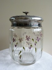 Seau à biscuits LEGRAS verre émaillé violettes monture GALLIA Christofle