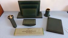 ANCIEN NÉCESSAIRE BUREAU CUIR VERT PORTE COURRIER TAMPON BUVARD CISEAU ART DECO