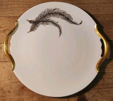 Plat De Service Rond Ansé Porcelaine Limoges  Décor Plumes Et Dorure D 27,2 Cm 