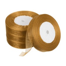 Organza Ruban 51/64 Pouce 50 Yard, 4 Rouleau Chiffon Tissu pour Cadeau Marron