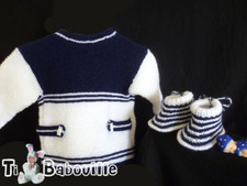 brassière  chaussons laine bébé fait main naissance à 6 mois