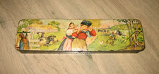 Ancien Plumier bois laqué ou carton bouilli Alsace Enfants Ferme