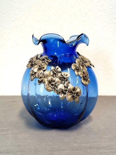Vase verre bleu étain - et,