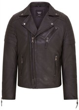 Veste motard cuir - cuir, noir