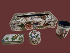 ensemble de toilette en émail cloisonné/Fleurs/oiseaux