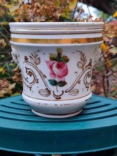 ANCIEN PETIT CACHE-POT PORCELAINE FLEURIE VIEUX PARIS ANSES TÊTES DE FAUNE XIXE