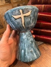 Calice Vintage Terre Cuite Émaillée Signé a Identifier Sacred Art Sacré Chalice