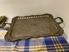 Ancien Grand Plateau Métal Argenté ? Sur Pied Décoré Service Deco Table