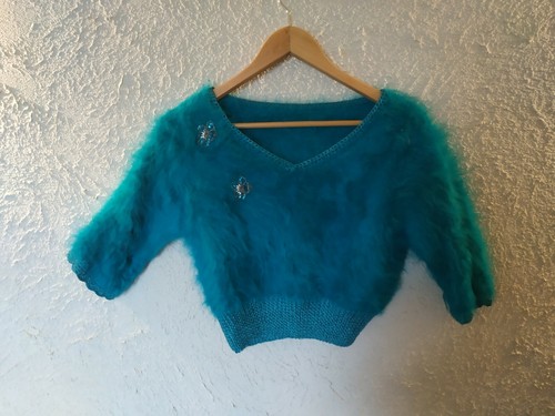 Pull tricoté main - , bleu