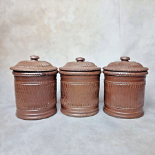 Pot en terre cuite avec couvercle à tabac, style grès ancien, lot de 3 pièces