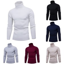 Pull pull homme manches longues col roulé élastique tricot slim fit shirt