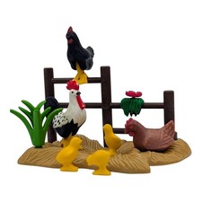 Playmobil lot en vrac foin 3 poules poussins ferme médiévale animaux