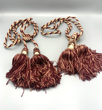 Paire 2 embrasses à rideaux vintage rose. Pompon, tenture, passementerie