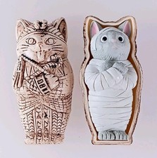 Chat gris × ivoire - figurine chat momie du Japon