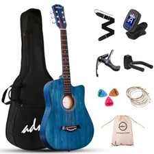 Guitare acoustique 38 Pouces pour Débutant guitare folk bleue pour enfants ét...