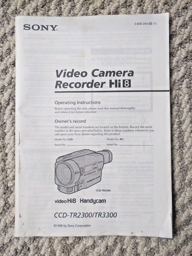 Sony ccd tr2300 tr3300 - sony, ccd-tr2300/tr3300