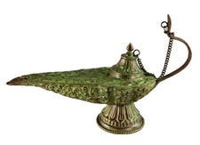 Lampe Aladin Brûle Encens sans génie Conte de Fée 24 cm  Cuivre Antique # 25948