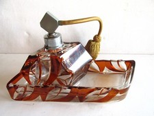 BOUTEILLE DE PARFUM KARL PALDA en verre taillé tchèque/bohème avec PLATEAU DA...