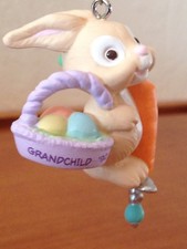 1992 Hallmark Keepsake Easter Ornament "GRANDCHILD" Bunny on Carrot Pogo Stick 