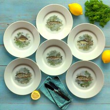 Six Limoges Fish Plates. Limoges Dinner Plates. Fish Dinnerware Set.