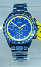 Montre Homme Chrono Avion Sport, Style Aviateur, Bleu Cobalt, Acier Aluminium