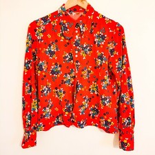 Véritable chemisier manches longues vintage années 70 rouge imprimé floral taille 8