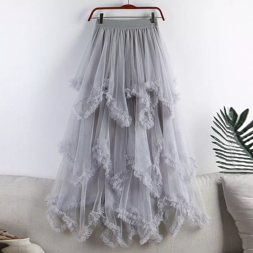 Jupe tulle gris long - tulle,