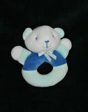 ?Doudou Ours TEX Carrefour Bleu Blanc Turquoise Hochet Grelot  TTBE