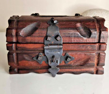 boîte à bijoux tirelire coffre ancien en bois métal artisanal spain rare vintage