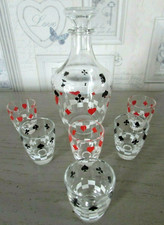 Service à liqueur digestif Carafe + 6 verres motif 4 as marqué France au dessous