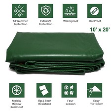 10 'x20' Résistant 14 Mil Vert PVC Imperméable Vinyle Bâche Housse Patio Abri