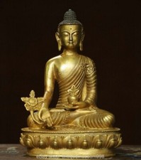 8 "Chine bouddhique bronze plaqué or assis Lotus Pharmacist Bouddha sculpture