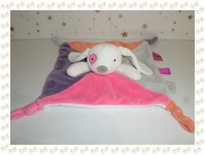 ㊴ Doudou Plat Marionnette Lapin Chien Blanc Rose Mauve Gris Orange Obaibi Okaidi