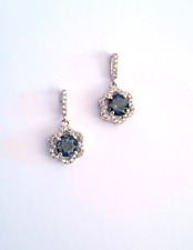 Boucles d'oreille topaze bleu de Londres argent 925 / or blanc