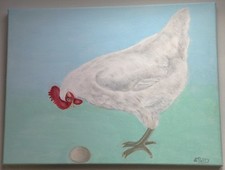 POULE et son OEUF POULET de BRESSE  TABLEAU  peinture Acrylique sur toile