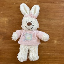 PETIT DOUDOU LAPIN BLANC ROSE BLEU FLEURS BANDEAU TEX BABY 21 Cm