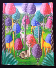 Tableau naïf haïtien, signé Gesner Surpris, 60x50,5cm