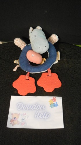 Doudou hochet hippopotame bleu - hochet,