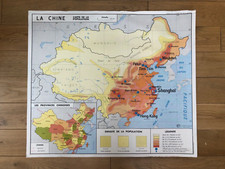 Carte Affiche Scolaire L'URSS / la Chine la Population  M.D.I 15 et 16.  79x91cm