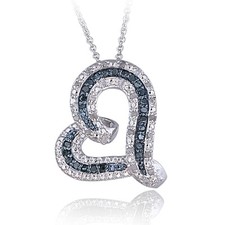 0.50ct Tdw Bleu Ou Noir & Blanc Diamant Flottant Collier Coeur