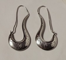 ANCIENS BIJOUX BOUCLES D'OREILLES CISELÉES ARGENT MASSIF # F6