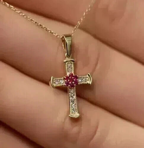 Mini pendentif croix - , rubis
