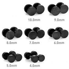 PAIRE BOUCLE D'OREILLE HOMME ADO ACIER NOIR PUCE RONDE NOIRE VIS CLOU PUNK NEUF