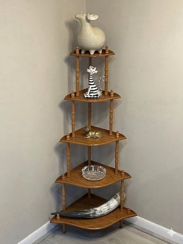 Vintage 5-Tier Oak Wood Corner