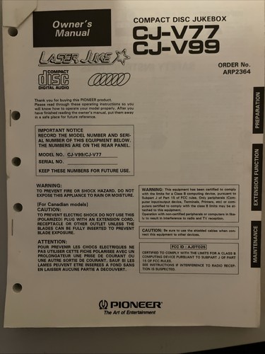 Pioneer v77 v99 - cj-v77, cj-v99