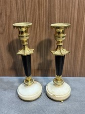 Paire de Bougeoirs en bronzes dorés et Marbre blanc fin XIXéme style Empire