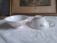 2 Belles Tasses à Café Anciennes en Porcelaine fine Papillons girault chantilly