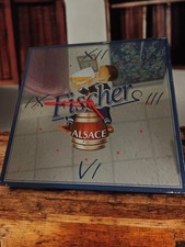 Horloge murale publicitaire rétro Fischer vintage, ancienne horloge de marque Fi