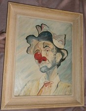 Peinture Huile sur canson " Clown arrogant " - signature peintre - cadre